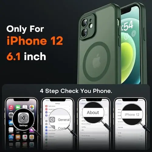 iPhone 12 Kılıf için TOCOL, Magsafe Şarj Cihazı ile Uyumlu, Tam Kamera Koruması, Düşme Koruması, iPhone 12 6.1 inç için Yarı Saydam Mat Telefon Kılıfı (Alp Yeşili) - TOCOL (1)