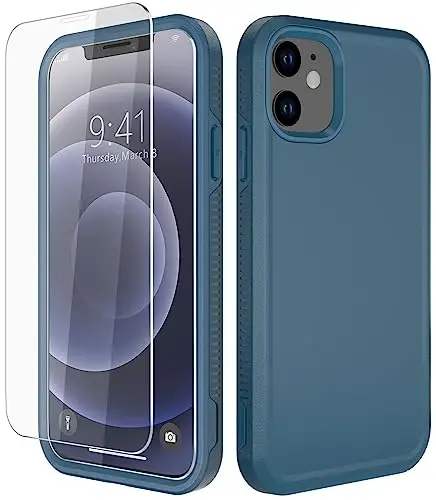 Diverbox for iPhone 12 case [Shockproof] [Dropproof] [Tempered Glass Screen Protector],Heavy Duty Protection Phone Case Cover for Apple iPhone 12 (Blue-2in1) - 1
