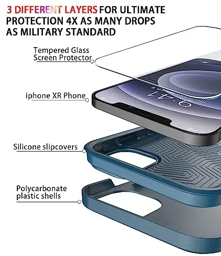 Diverbox for iPhone 12 case [Shockproof] [Dropproof] [Tempered Glass Screen Protector],Heavy Duty Protection Phone Case Cover for Apple iPhone 12 (Blue-2in1) - 4