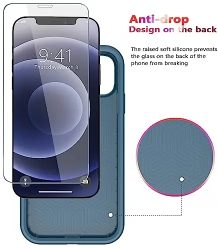 Diverbox for iPhone 12 case [Shockproof] [Dropproof] [Tempered Glass Screen Protector],Heavy Duty Protection Phone Case Cover for Apple iPhone 12 (Blue-2in1) - 6