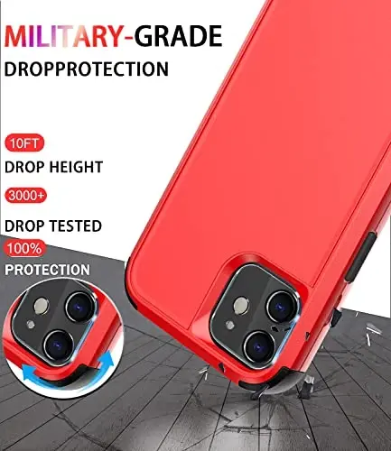 Diverbox for iPhone 12 case [Shockproof] [Dropproof] [Tempered Glass Screen Protector + Camera Lens Protector],Heavy Duty Protection Phone Case Cover for Apple iPhone 12(Red) - 3