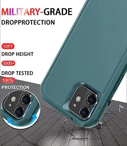Diverbox for iPhone 12 case [Shockproof] [Dropproof] [Tempered Glass Screen Protector + Camera Lens Protector],Heavy Duty Protection Phone Case Cover for Apple iPhone 12(Dark Green) - 3
