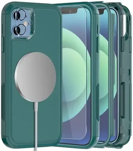 Diverbox for iPhone 12 case,iPhone 12 Magnetic case [with Screen Protector Camera Lens Protector ] 2 Pack [15 FT Military Grade Drop Protection] Heavy Duty Shockproof Phone Case (Dark Green) 