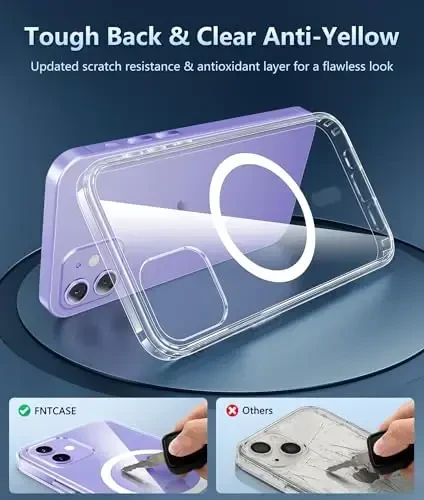 FNTCASE for iPhone 12 Case Clear: iPhone 12 Pro Case Magnetic Phone Cases Compatible with Magsafe Slim Anti Yellowing Military Grade Drop Protection Rugged Protective Transparent Cover (A-Clear) - 6