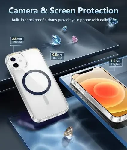 FNTCASE for iPhone 12 Case Clear: iPhone 12 Pro Case Magnetic Phone Cases Compatible with Magsafe Slim Anti Yellowing Rugged Protective Transparent Cell Phone Cover (D-Sapphire Blue) - 5