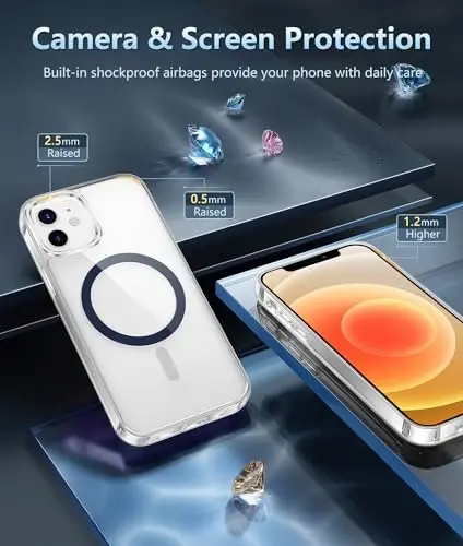 FNTCASE for iPhone 12 Case Clear: iPhone 12 Pro Case Magnetic Phone Cases Compatible with Magsafe Slim Anti Yellowing Rugged Protective Transparent Cell Phone Cover (D-Sapphire Blue) - 4