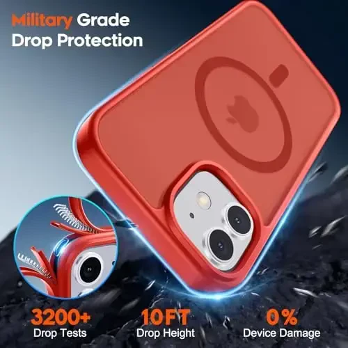 zapica Magnetic for iPhone 12 Case & iPhone 12 Pro Case, [Compatible with MagSafe] [Military Grade Drop Protection] Translucent Matte Shockproof Anti-Scratch Phone Cover, Red - 5