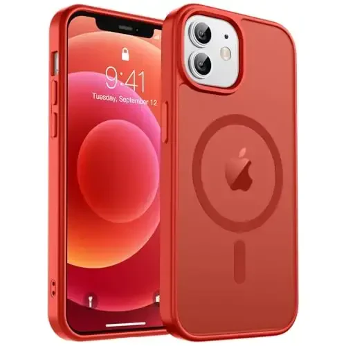 zapica Magnetic for iPhone 12 Case & iPhone 12 Pro Case, [Compatible with MagSafe] [Military Grade Drop Protection] Translucent Matte Shockproof Anti-Scratch Phone Cover, Red - ZAPICA
