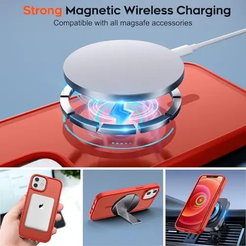 zapica Magnetic for iPhone 12 Case & iPhone 12 Pro Case, [Compatible with MagSafe] [Military Grade Drop Protection] Translucent Matte Shockproof Anti-Scratch Phone Cover, Red - 4