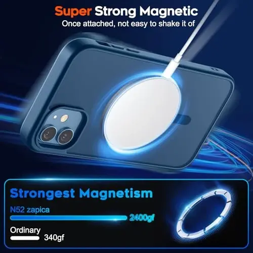 zapica Magnetic for iPhone 12 Case & iPhone 12 Pro Case, [Compatible with MagSafe] [Military Grade Drop Protection] Translucent Matte Shockproof Anti-Scratch Phone Cover, Dark Blue - 3