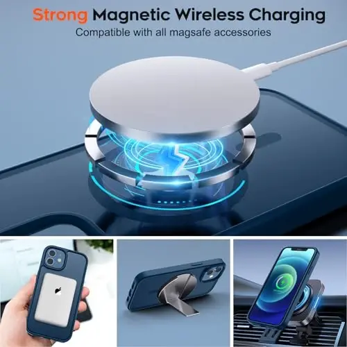 zapica Magnetic for iPhone 12 Case & iPhone 12 Pro Case, [Compatible with MagSafe] [Military Grade Drop Protection] Translucent Matte Shockproof Anti-Scratch Phone Cover, Dark Blue - 4