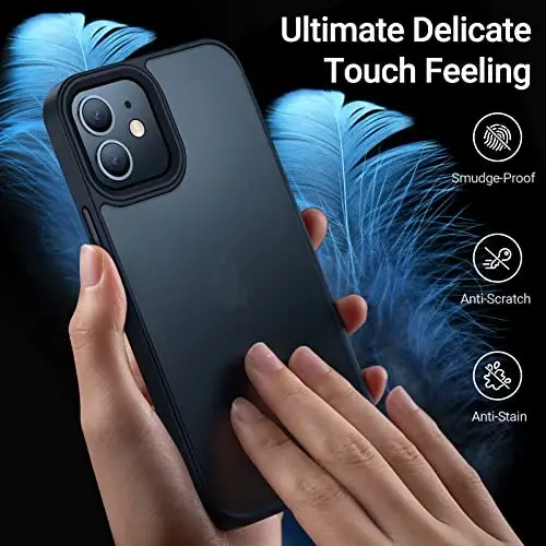 TORRAS Shockproof for iPhone 12 Case/for iPhone 12 Pro Case, [Military Grade Drop Tested] Translucent Matte Hard PC Back with Soft Silicone Edge Slim Protective Guardian, Black - 5
