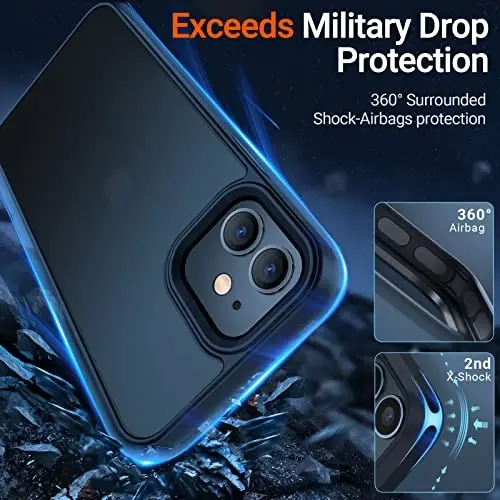 TORRAS Shockproof for iPhone 12 Case/for iPhone 12 Pro Case, [Military Grade Drop Tested] Translucent Matte Hard PC Back with Soft Silicone Edge Slim Protective Guardian, Black - TORRAS (1)