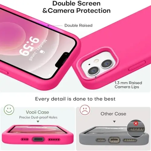 Vooii Compatible with iPhone 12 Case/iPhone 12 Pro Case, Liquid Silicone Upgrade [Soft Anti-Scratch Microfiber Lining] [Shockproof Drop Protection] Phone Case 6.1 inch - Hot Pink - 3