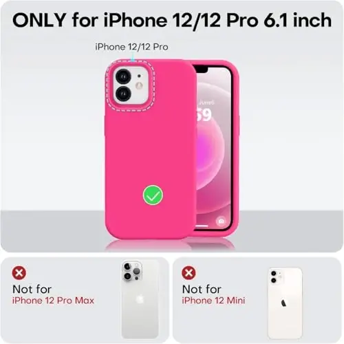 Vooii Compatible with iPhone 12 Case/iPhone 12 Pro Case, Liquid Silicone Upgrade [Soft Anti-Scratch Microfiber Lining] [Shockproof Drop Protection] Phone Case 6.1 inch - Hot Pink - 5