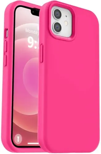 Vooii Compatible with iPhone 12 Case/iPhone 12 Pro Case, Liquid Silicone Upgrade [Soft Anti-Scratch Microfiber Lining] [Shockproof Drop Protection] Phone Case 6.1 inch - Hot Pink - VOOII