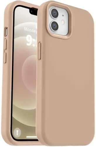 Vooii Compatible with iPhone 12 Case/iPhone 12 Pro Case, Liquid Silicone Upgrade [Soft Anti-Scratch Microfiber Lining] [Shockproof Drop Protection] Phone Case 6.1 inch - Light Brown 
