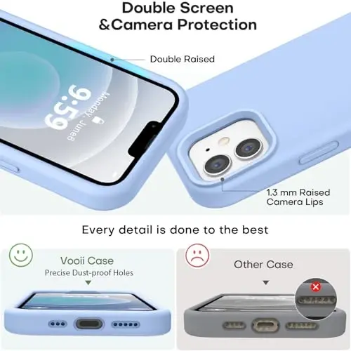 Vooii Compatible with iPhone 12 Case/iPhone 12 Pro Case, Liquid Silicone Upgrade [Soft Anti-Scratch Microfiber Lining] [Shockproof Drop Protection] Phone Case 6.1 inch - Light Blue - 3