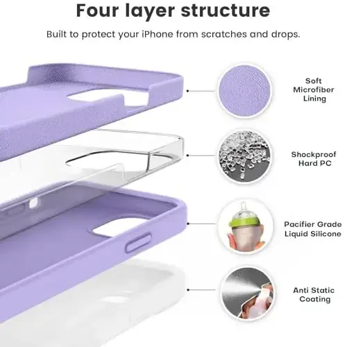 Vooii Compatible with iPhone 12 Case/iPhone 12 Pro Case, Liquid Silicone Upgrade [Soft Anti-Scratch Microfiber Lining] [Shockproof Drop Protection] Phone Case 6.1 inch - Light Purple - 2