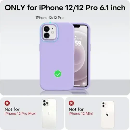 Vooii Compatible with iPhone 12 Case/iPhone 12 Pro Case, Liquid Silicone Upgrade [Soft Anti-Scratch Microfiber Lining] [Shockproof Drop Protection] Phone Case 6.1 inch - Light Purple - 5