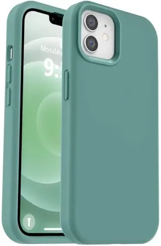 Vooii Compatible with iPhone 12 Case/iPhone 12 Pro Case, Liquid Silicone Upgrade [Soft Anti-Scratch Microfiber Lining] [Shockproof Drop Protection] Phone Case 6.1 inch - Pine Green 