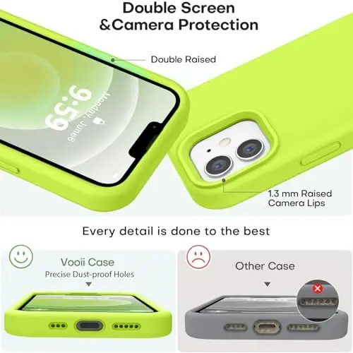 Vooii Compatible with iPhone 12 Case/iPhone 12 Pro Case, Liquid Silicone Upgrade [Soft Anti-Scratch Microfiber Lining] [Shockproof Drop Protection] Phone Case 6.1 inch - Fluorescent Green - 3