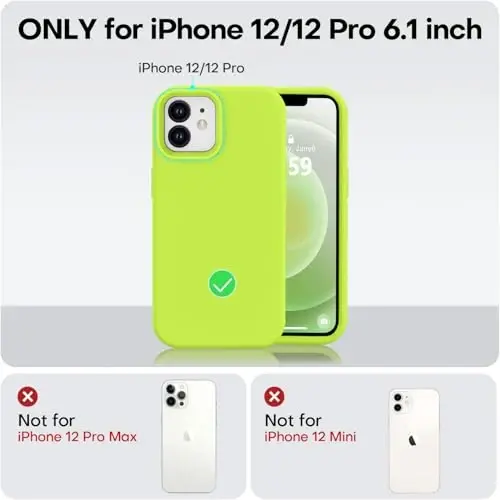 Vooii Compatible with iPhone 12 Case/iPhone 12 Pro Case, Liquid Silicone Upgrade [Soft Anti-Scratch Microfiber Lining] [Shockproof Drop Protection] Phone Case 6.1 inch - Fluorescent Green - 5