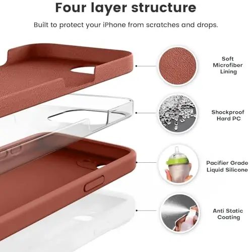 Vooii Compatible with iPhone 12 Case/iPhone 12 Pro Case, Liquid Silicone Upgrade [Soft Anti-Scratch Microfiber Lining] [Shockproof Drop Protection] Phone Case 6.1 inch - Caramel - VOOII (1)