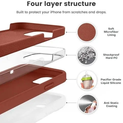 Vooii Compatible with iPhone 12 Case/iPhone 12 Pro Case, Liquid Silicone Upgrade [Soft Anti-Scratch Microfiber Lining] [Shockproof Drop Protection] Phone Case 6.1 inch - Caramel - 2