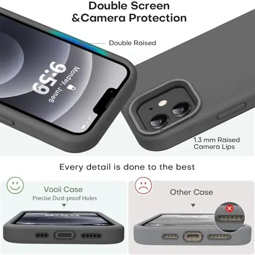 Vooii Compatible with iPhone 12 Case/iPhone 12 Pro Case, Liquid Silicone Upgrade [Soft Anti-Scratch Microfiber Lining] [Shockproof Drop Protection] Phone Case 6.1 inch - Dark Grey - 3