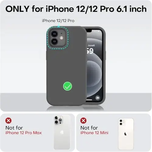 Vooii Compatible with iPhone 12 Case/iPhone 12 Pro Case, Liquid Silicone Upgrade [Soft Anti-Scratch Microfiber Lining] [Shockproof Drop Protection] Phone Case 6.1 inch - Dark Grey - 5