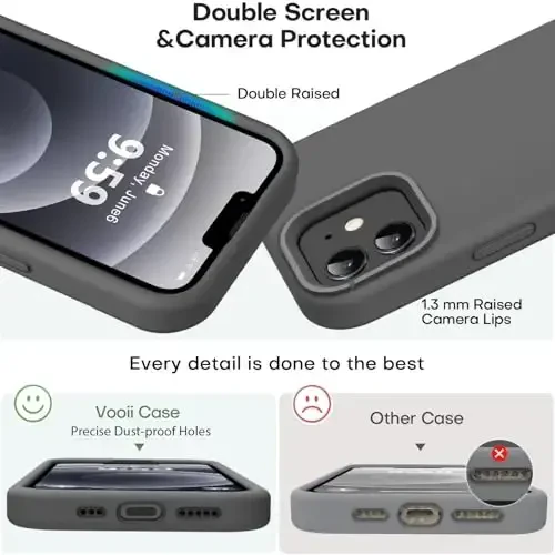 Vooii Compatible with iPhone 12 Case/iPhone 12 Pro Case, Liquid Silicone Upgrade [Soft Anti-Scratch Microfiber Lining] [Shockproof Drop Protection] Phone Case 6.1 inch - Dark Grey - 3