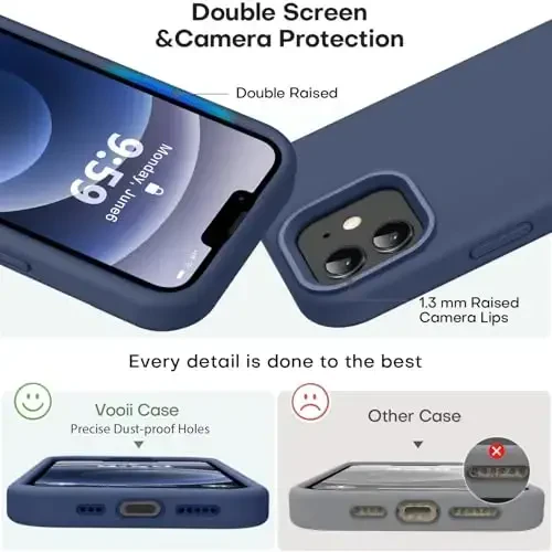 Vooii Compatible with iPhone 12 Case/iPhone 12 Pro Case, Liquid Silicone Upgrade [Soft Anti-Scratch Microfiber Lining] [Shockproof Drop Protection] Phone Case 6.1 inch - Navy Blue - 3