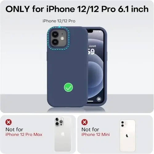 Vooii Compatible with iPhone 12 Case/iPhone 12 Pro Case, Liquid Silicone Upgrade [Soft Anti-Scratch Microfiber Lining] [Shockproof Drop Protection] Phone Case 6.1 inch - Navy Blue - 5