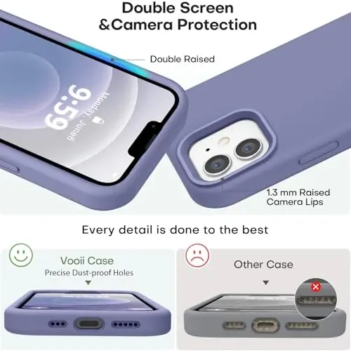 Vooii Compatible with iPhone 12 Case/iPhone 12 Pro Case, Liquid Silicone Upgrade [Soft Anti-Scratch Microfiber Lining] [Shockproof Drop Protection] Phone Case 6.1 inch - Lavender Grey - 3