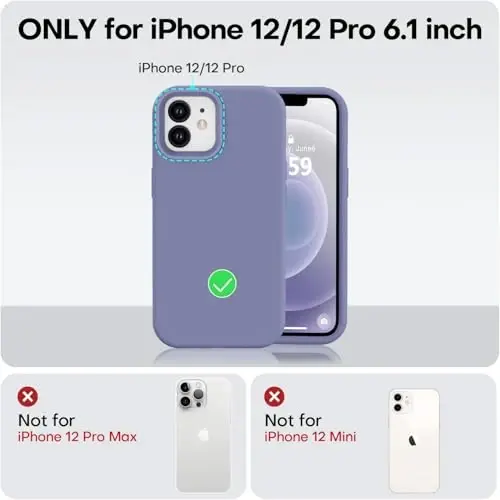 Vooii Compatible with iPhone 12 Case/iPhone 12 Pro Case, Liquid Silicone Upgrade [Soft Anti-Scratch Microfiber Lining] [Shockproof Drop Protection] Phone Case 6.1 inch - Lavender Grey - 5