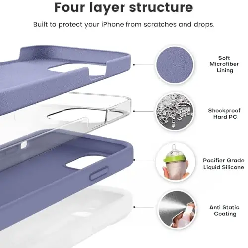 Vooii Compatible with iPhone 12 Case/iPhone 12 Pro Case, Liquid Silicone Upgrade [Soft Anti-Scratch Microfiber Lining] [Shockproof Drop Protection] Phone Case 6.1 inch - Lavender Grey - VOOII (1)
