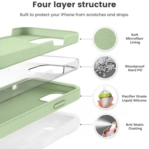 Vooii Compatible with iPhone 12 Case/iPhone 12 Pro Case, Liquid Silicone Upgrade [Soft Anti-Scratch Microfiber Lining] [Shockproof Drop Protection] Phone Case 6.1 inch - Matcha - VOOII (1)