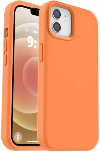 Vooii Compatible with iPhone 12 Case/iPhone 12 Pro Case, Liquid Silicone Upgrade [Soft Anti-Scratch Microfiber Lining] [Shockproof Drop Protection] Phone Case 6.1 inch - Bright Orange - VOOII