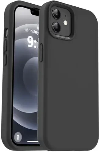 Vooii Compatible with iPhone 12 Case/iPhone 12 Pro Case, Liquid Silicone Upgrade [Soft Anti-Scratch Microfiber Lining] [Shockproof Drop Protection] Phone Case 6.1 inch - Black 
