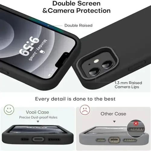 Vooii Compatible with iPhone 12 Case/iPhone 12 Pro Case, Liquid Silicone Upgrade [Soft Anti-Scratch Microfiber Lining] [Shockproof Drop Protection] Phone Case 6.1 inch - Black - 3