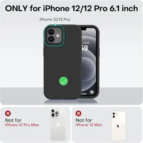 Vooii Compatible with iPhone 12 Case/iPhone 12 Pro Case, Liquid Silicone Upgrade [Soft Anti-Scratch Microfiber Lining] [Shockproof Drop Protection] Phone Case 6.1 inch - Black - 5