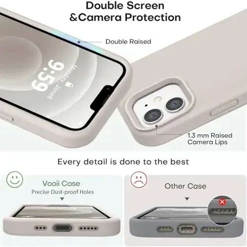 Vooii Compatible with iPhone 12 Case/iPhone 12 Pro Case, Liquid Silicone Upgrade [Soft Anti-Scratch Microfiber Lining] [Shockproof Drop Protection] Phone Case 6.1 inch - Stone - 3