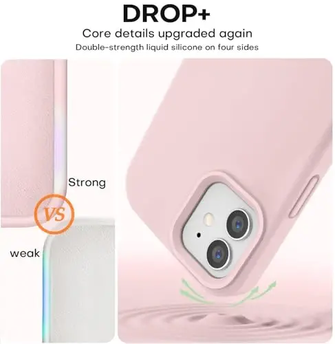 Vooii Compatible with iPhone 12 Case/iPhone 12 Pro Case, Liquid Silicone Upgrade [Soft Anti-Scratch Microfiber Lining] [Shockproof Drop Protection] Phone Case 6.1 inch - Chalk Pink - 4