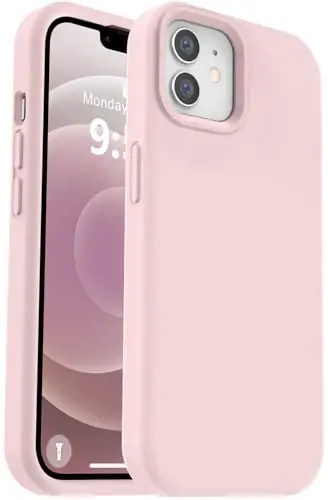 Vooii Compatible with iPhone 12 Case/iPhone 12 Pro Case, Liquid Silicone Upgrade [Soft Anti-Scratch Microfiber Lining] [Shockproof Drop Protection] Phone Case 6.1 inch - Chalk Pink - 1