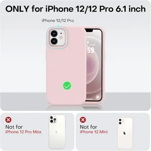 Vooii Compatible with iPhone 12 Case/iPhone 12 Pro Case, Liquid Silicone Upgrade [Soft Anti-Scratch Microfiber Lining] [Shockproof Drop Protection] Phone Case 6.1 inch - Chalk Pink - 5
