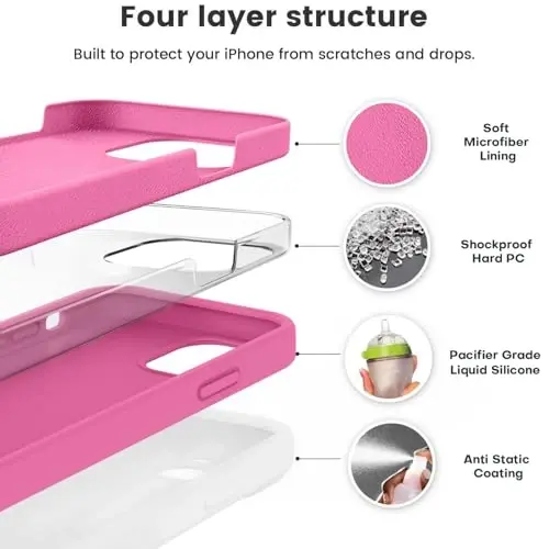Vooii Compatible with iPhone 12 Case/iPhone 12 Pro Case, Liquid Silicone Upgrade [Soft Anti-Scratch Microfiber Lining] [Shockproof Drop Protection] Phone Case 6.1 inch - Pitaya - 2