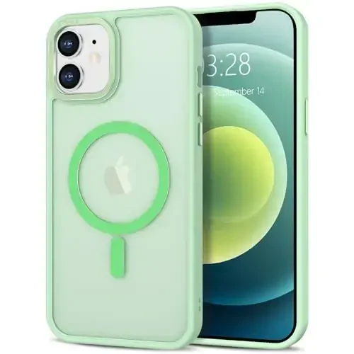 Anuck Case for iPhone 12 Mini Case Magnetic Phone Case Compatible with MagSafe, Soft TPU Bumper Hard Translucent Matte Back Slim Fit Shockproof Protective Cover for Men Women Girls - Green - ANUCK