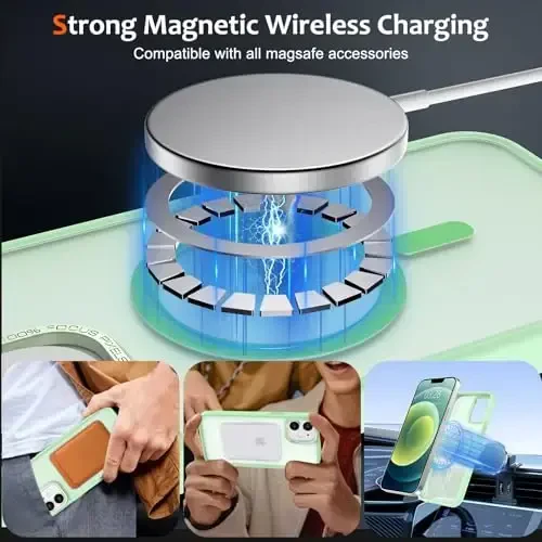 Anuck Case for iPhone 12 Mini Case Magnetic Phone Case Compatible with MagSafe, Soft TPU Bumper Hard Translucent Matte Back Slim Fit Shockproof Protective Cover for Men Women Girls - Green - 2