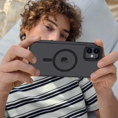 iPhone 12 Mini için Anuck Kılıfı MagSafe ile Uyumlu Manyetik Telefon Kılıfı, Yumuşak TPU Tampon Sert Yarı Saydam Mat Arka İnce Darbeye Dayanıklı Koruyucu Kapak Erkekler Kadınlar Kızlar için - Siyah 